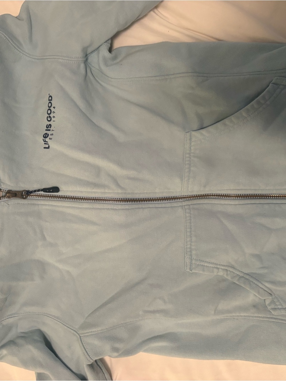 Life Is Good Pale Blue Hooded Zip Sweater
